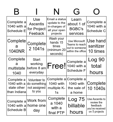 March 16th - March 27th Bingo Card