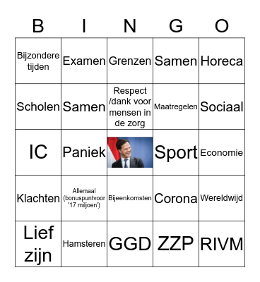 Mark Rutte toespraak aan het volk bingo Card