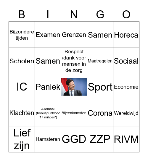 Mark Rutte toespraak aan het volk bingo Card