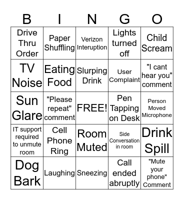 Video Conference Bingo Card