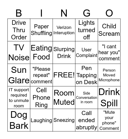 Video Conference Bingo Card