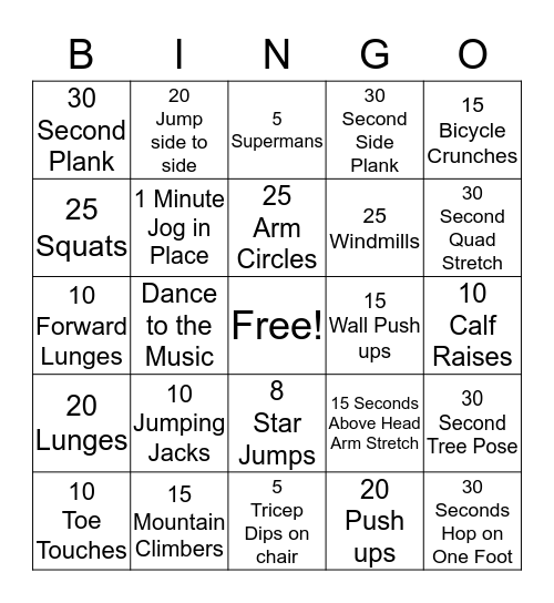 Healthy Movement Bingo! Bingo Card