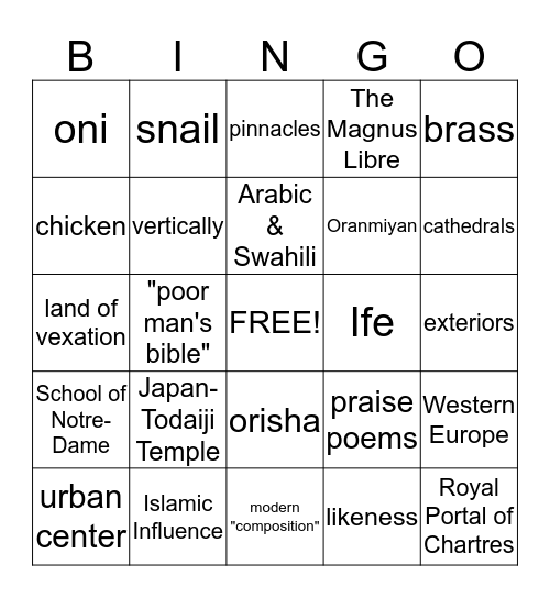 CENTERS OF CULTURE & THE GOTHIC STYLE Bingo Card