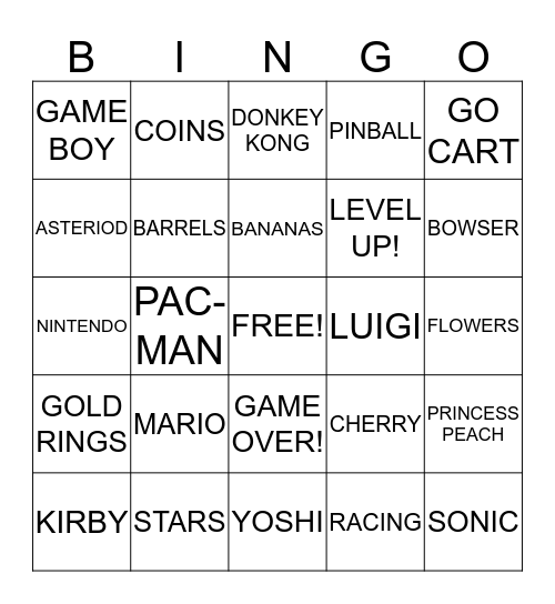 VIDEO GAME/ARCADE BINGO Card