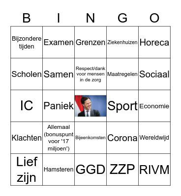 Mark Rutte toespraak aan het volk bingo Card