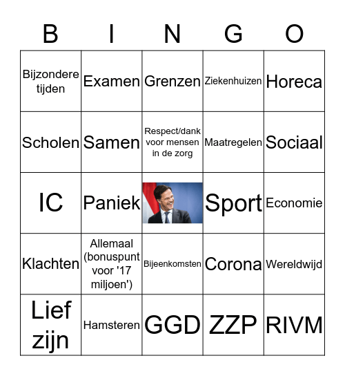 Mark Rutte toespraak aan het volk bingo Card