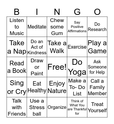 Coping Skills Bingo Card