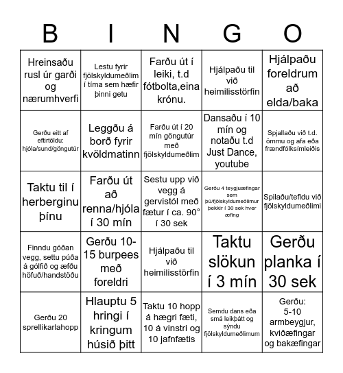 Virknibingó yngstastig Bingo Card