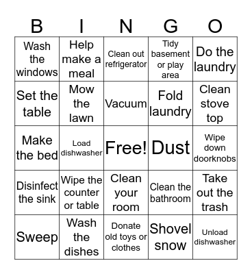 Transition Housekeeping Bingo Card