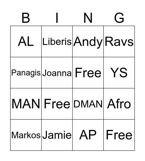 Weekly Meeting Bingo Card