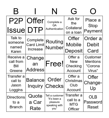 CALL CENTER BINGO Card