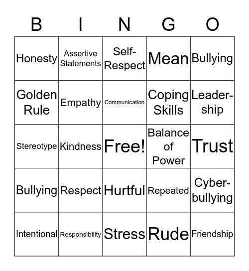 Skills Bingo Card