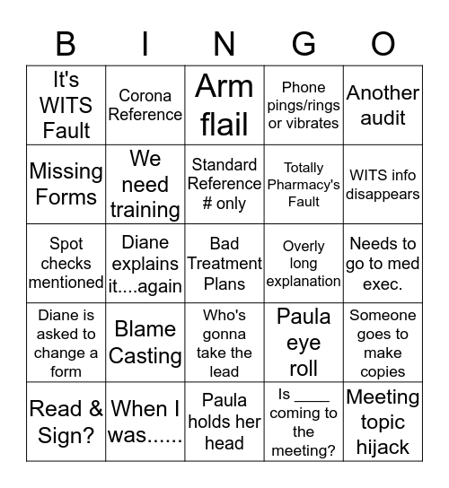 JCAHO BINGO Card