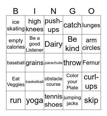 PE Bingo Card