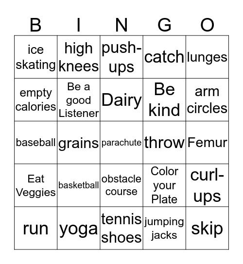 PE Bingo Card