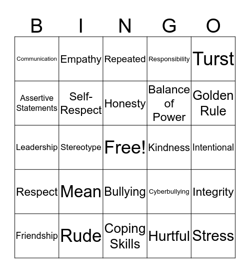 Skills Bingo Card