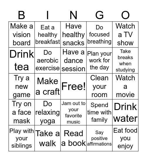 Self Care BINGO :) Bingo Card