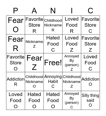 DON'T  Bingo Card