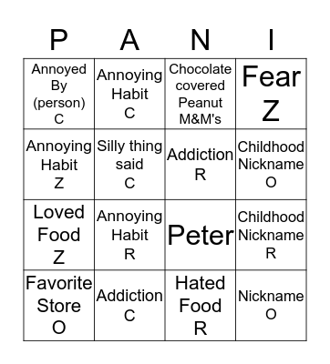 DON'T  Bingo Card