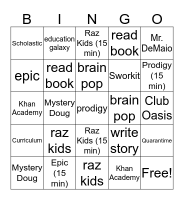 Homeschool Bingo Card