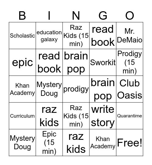 Homeschool Bingo Card