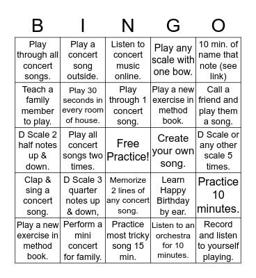 String Break Bingo Card