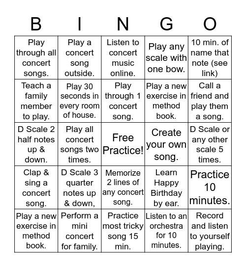 String Break Bingo Card