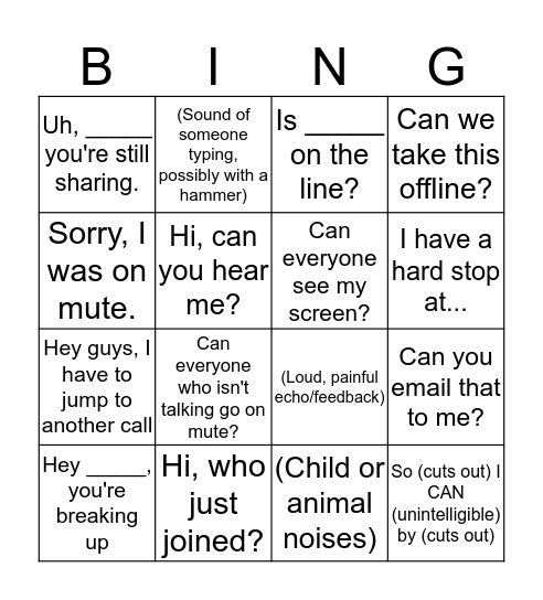 WFH Bingo Card