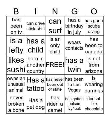Fishy Bingo Card