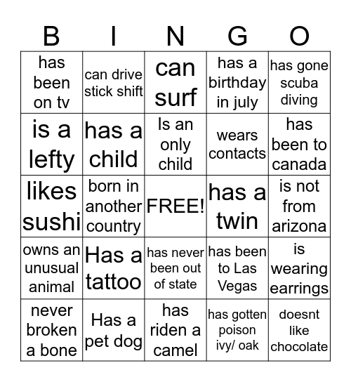 Fishy Bingo Card