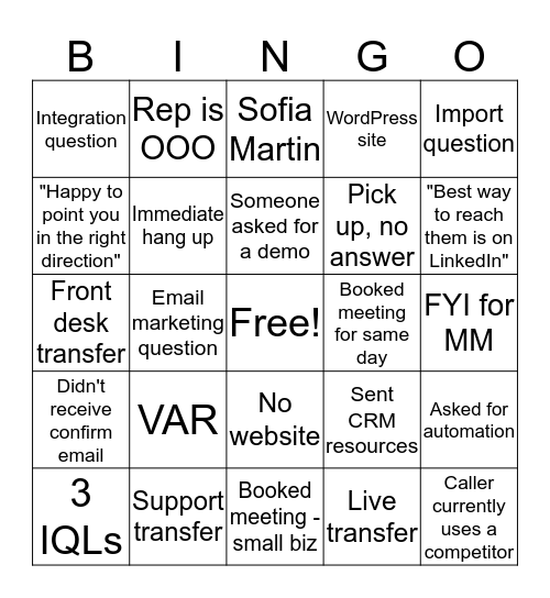 ISC Bingo (Phone) Bingo Card