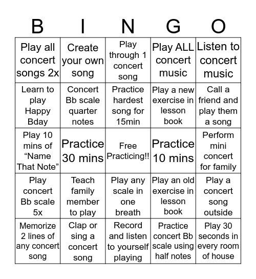 Band Bingo Card