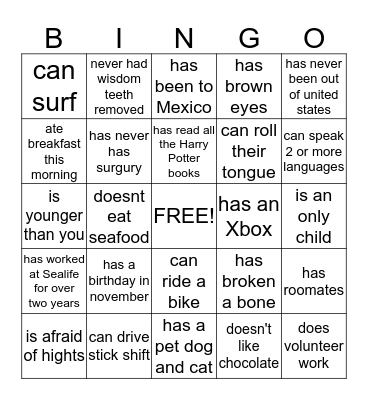 Fishy Bingo Card