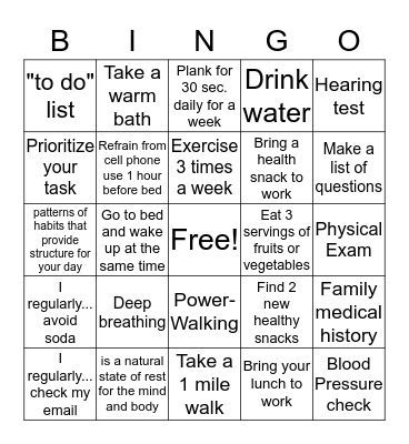 Physical Wellness for Work Bingo Card