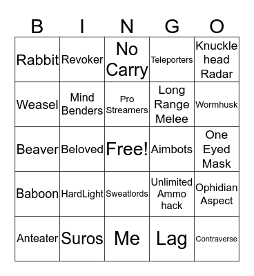 Reasons I Lost Trials Bingo Card