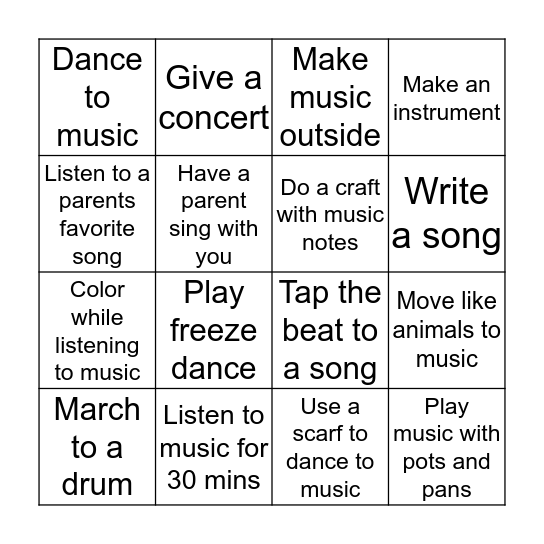 K-4 Music Bingo Card