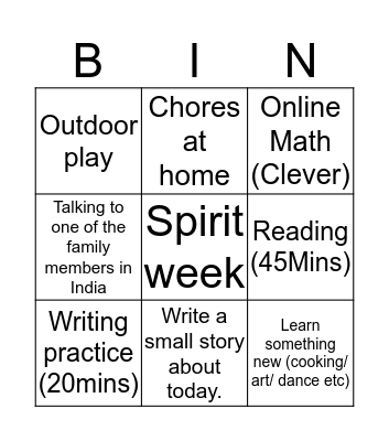 Covid 19 Home work  Bingo Card