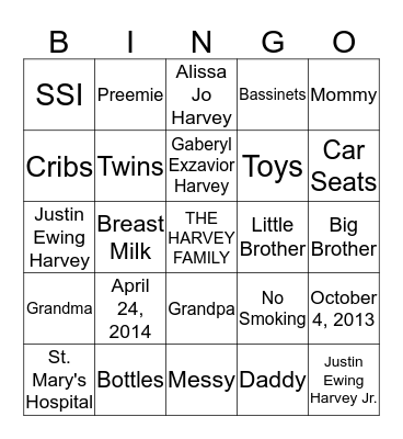 Alissa's Baby Shower Bingo Card