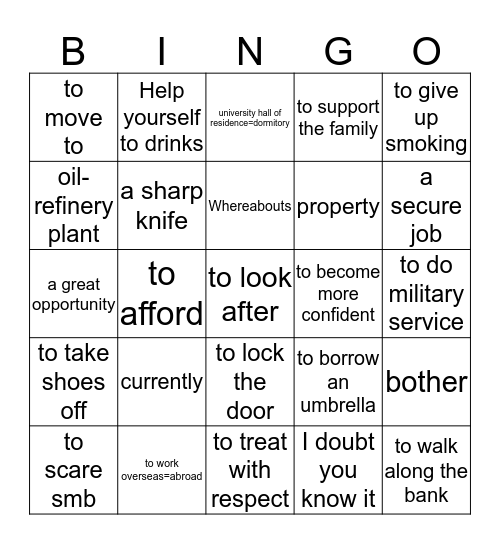 Unit 7 Bingo Card