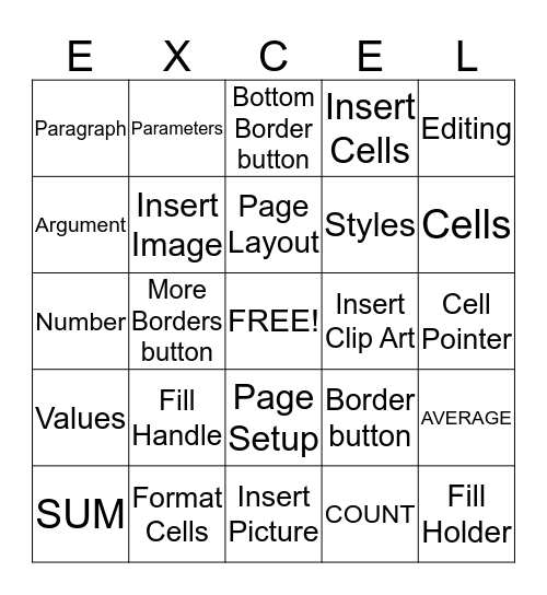 Module Test 3 MSExcel Review Bingo Card