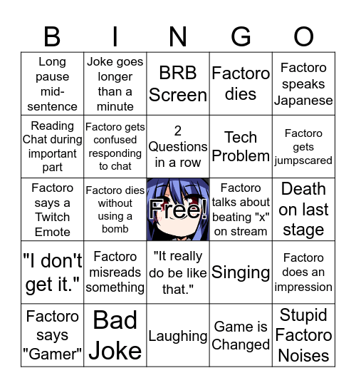 Factoro and the Bingo Sheet Bingo Card