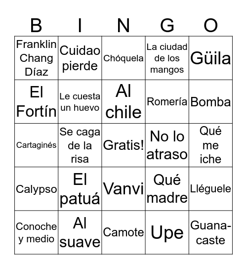 Vocabulario Conversación y Cultura Bingo Card