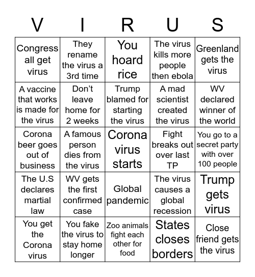 Coronavirus Bingo Card