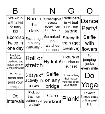 RunGO Bingo Card