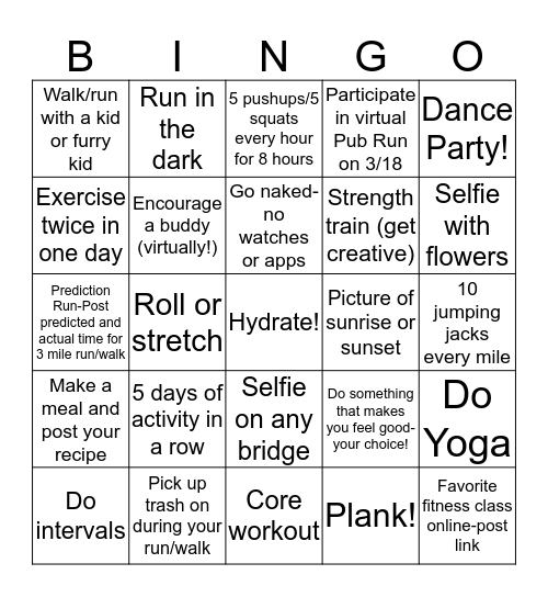 RunGO Bingo Card