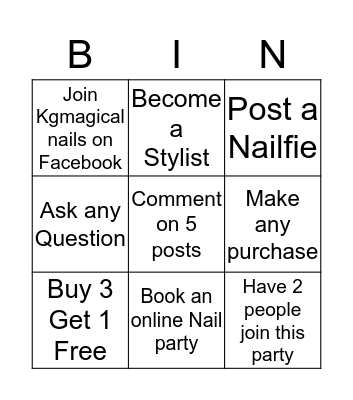 NAIL PARTY BINGO Card