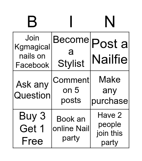 NAIL PARTY BINGO Card