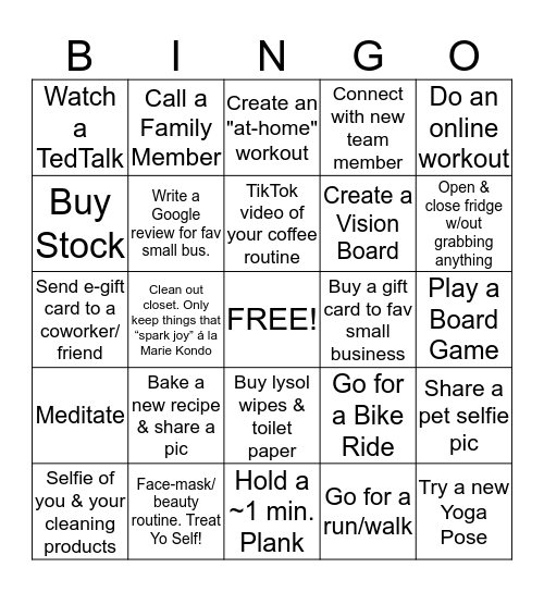 Quarantine WFH Bingo Card