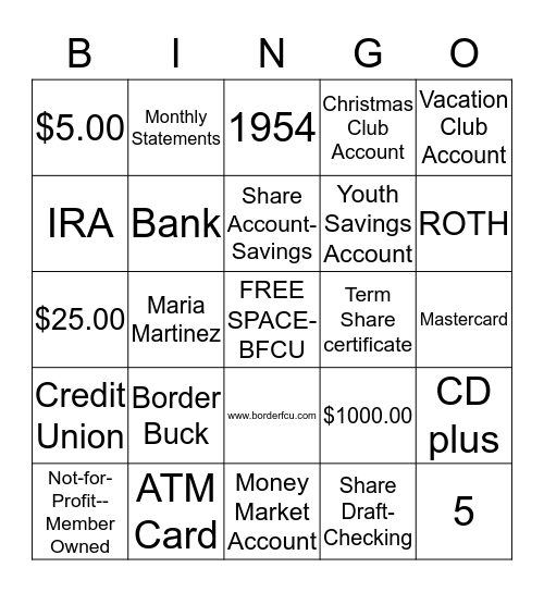 Financial Literacy Bingo Card