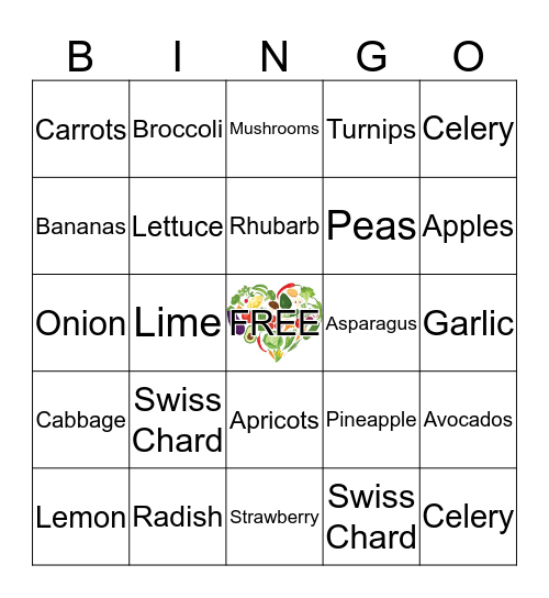 Spring Fruit & Veggie Bingo from Kate's Recipe Box Bingo Card